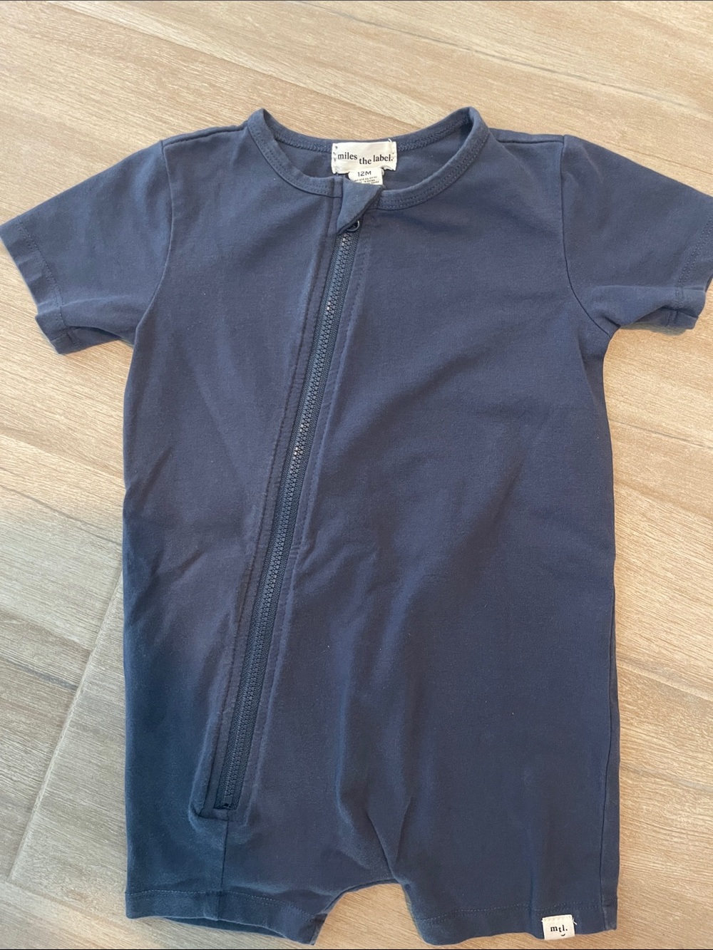 Miles the Label Navy Short-Sleeve Zip One-Piece Bodysuit